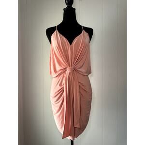 MISA Los Angeles Domino Draped Front Tie Pink Mini Dress Size L, NWT